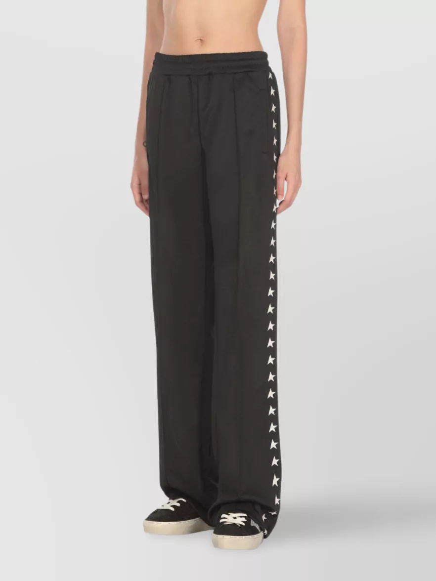 Golden Goose Wide Leg Trousers Star Pattern In Black