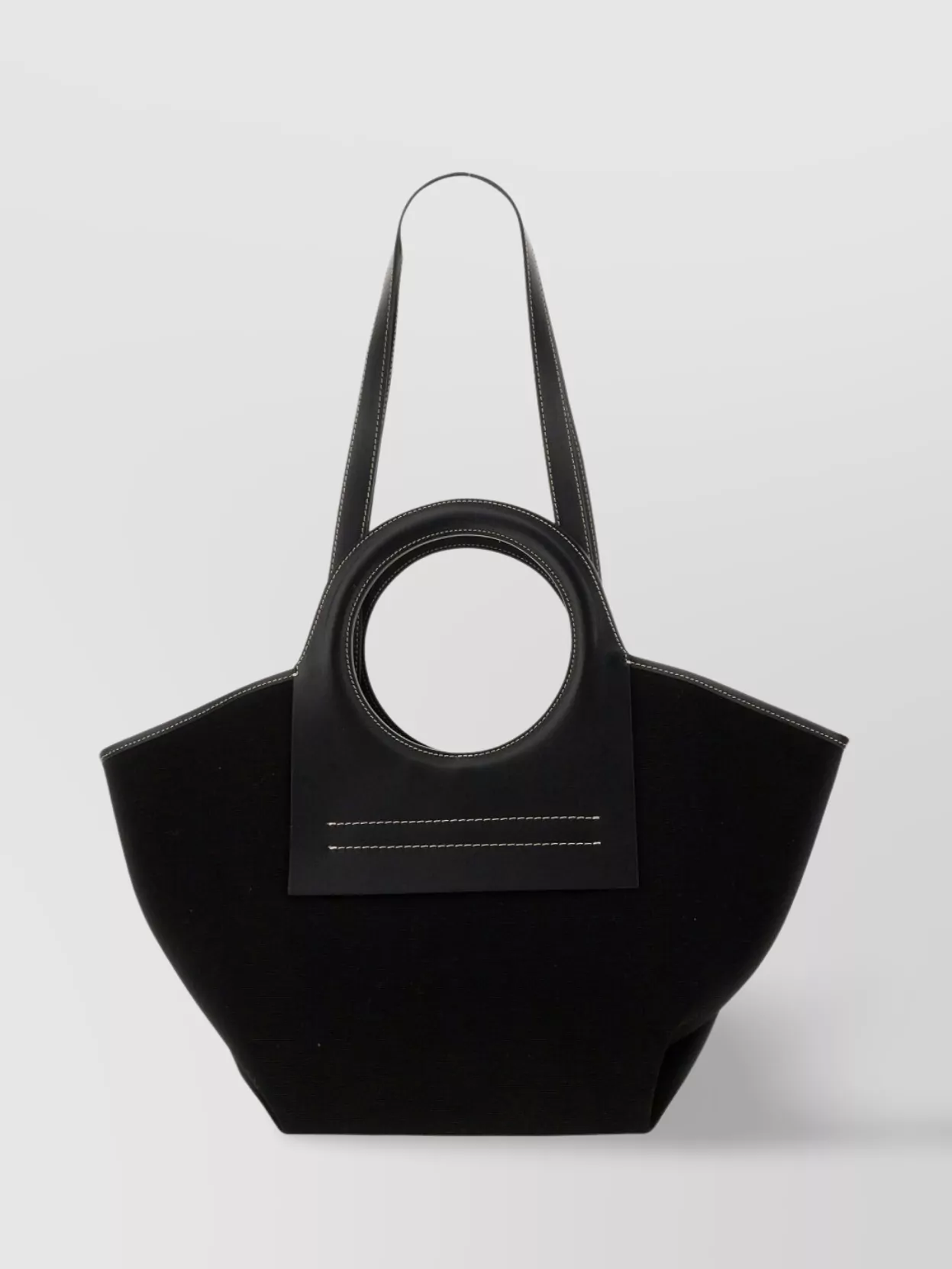 Hereu Small Circular Handle Bag With Contrast Stitching
