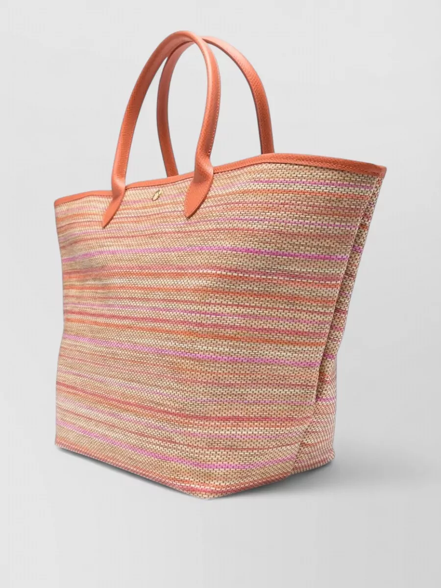 Longchamp Raffia-Effect Canvas Tote Bag