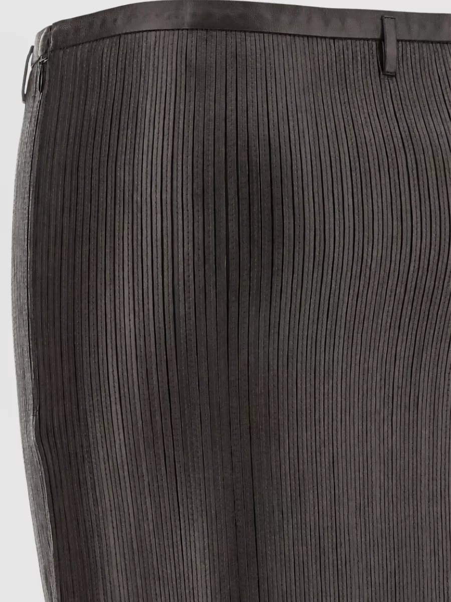 Tom Ford Lamb Leather Ribbed Midi Pencil Skirt