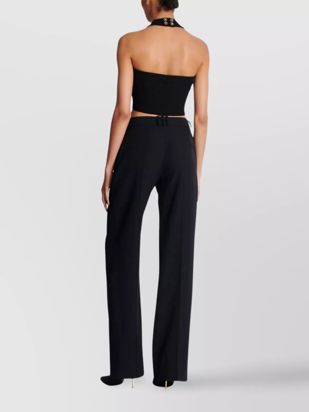 Balmain Wool Trousers With Front Pleats And Wide Leg In Black