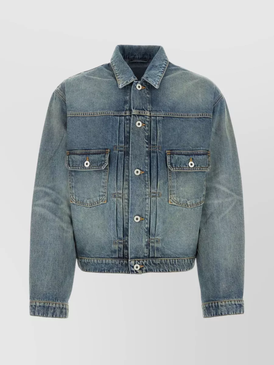 Shop Kenzo Back Strap Cotton Denim Jacket In Blue