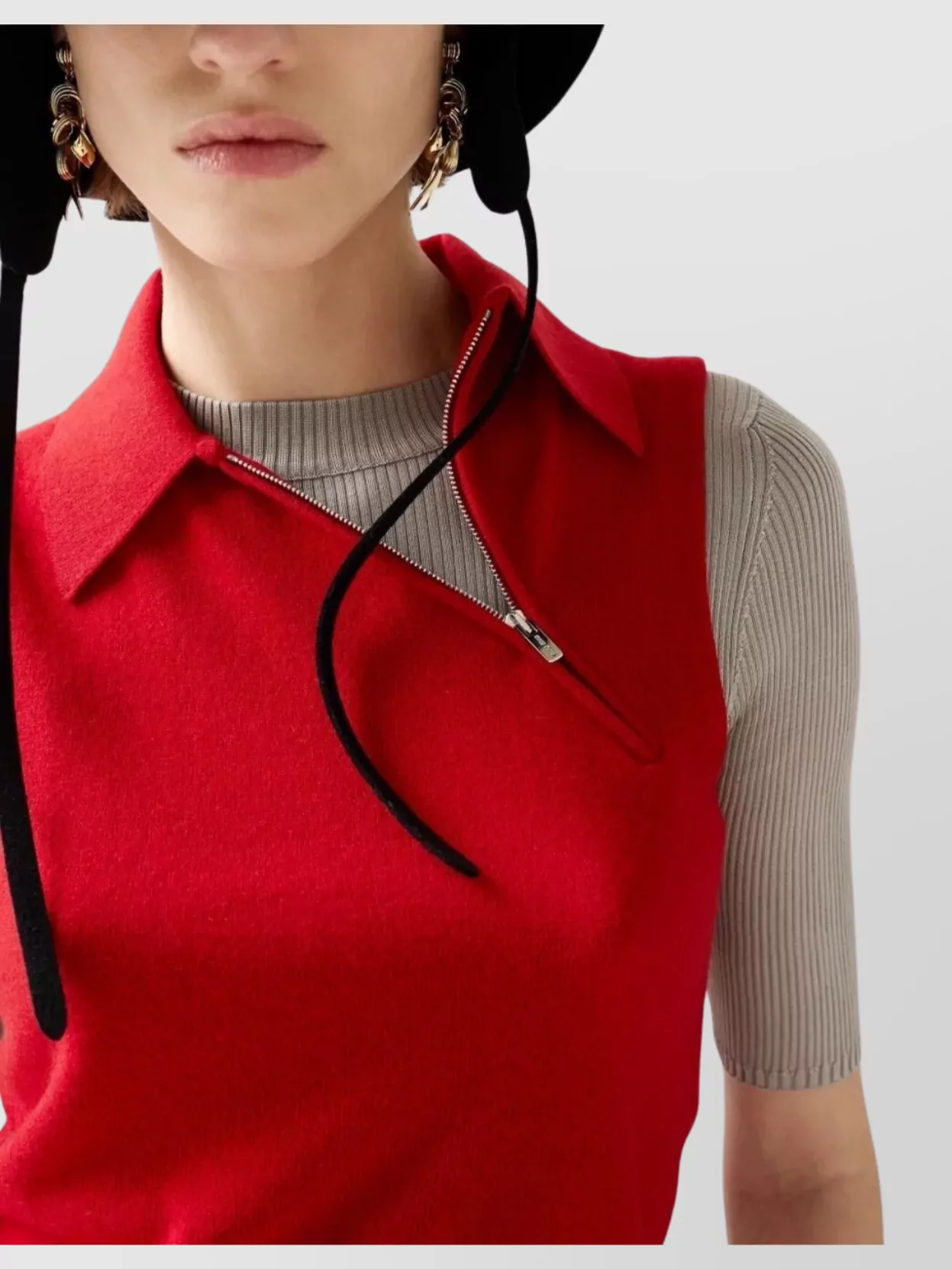 Miu Miu Cashmere Polo Top Ribbed Collar