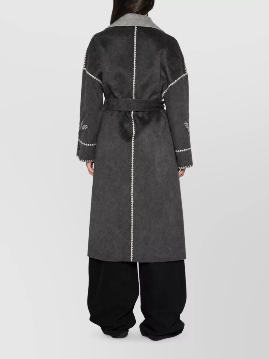 Ermanno Firenze Wool Embroidered Belted Jacket