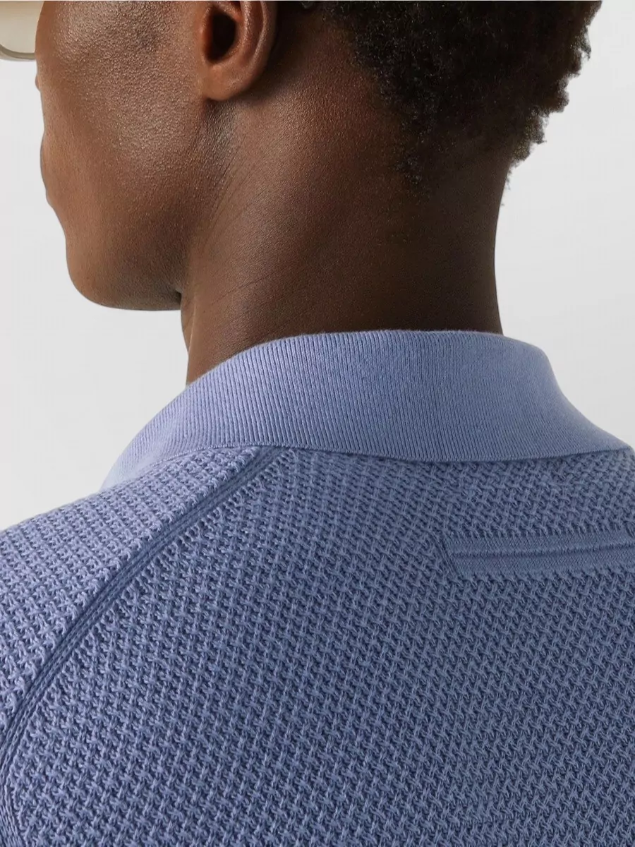 Zegna Jacquard Knit Cotton Open Collar Polo Shirt