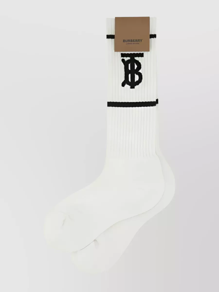 Shop Burberry Signature Monogram Ribbed Socks In Brown