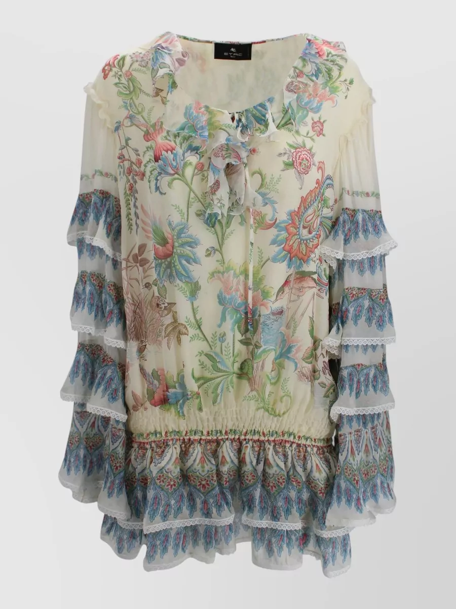 Etro Silk Paisley Printed Long-Sleeve Short Dress