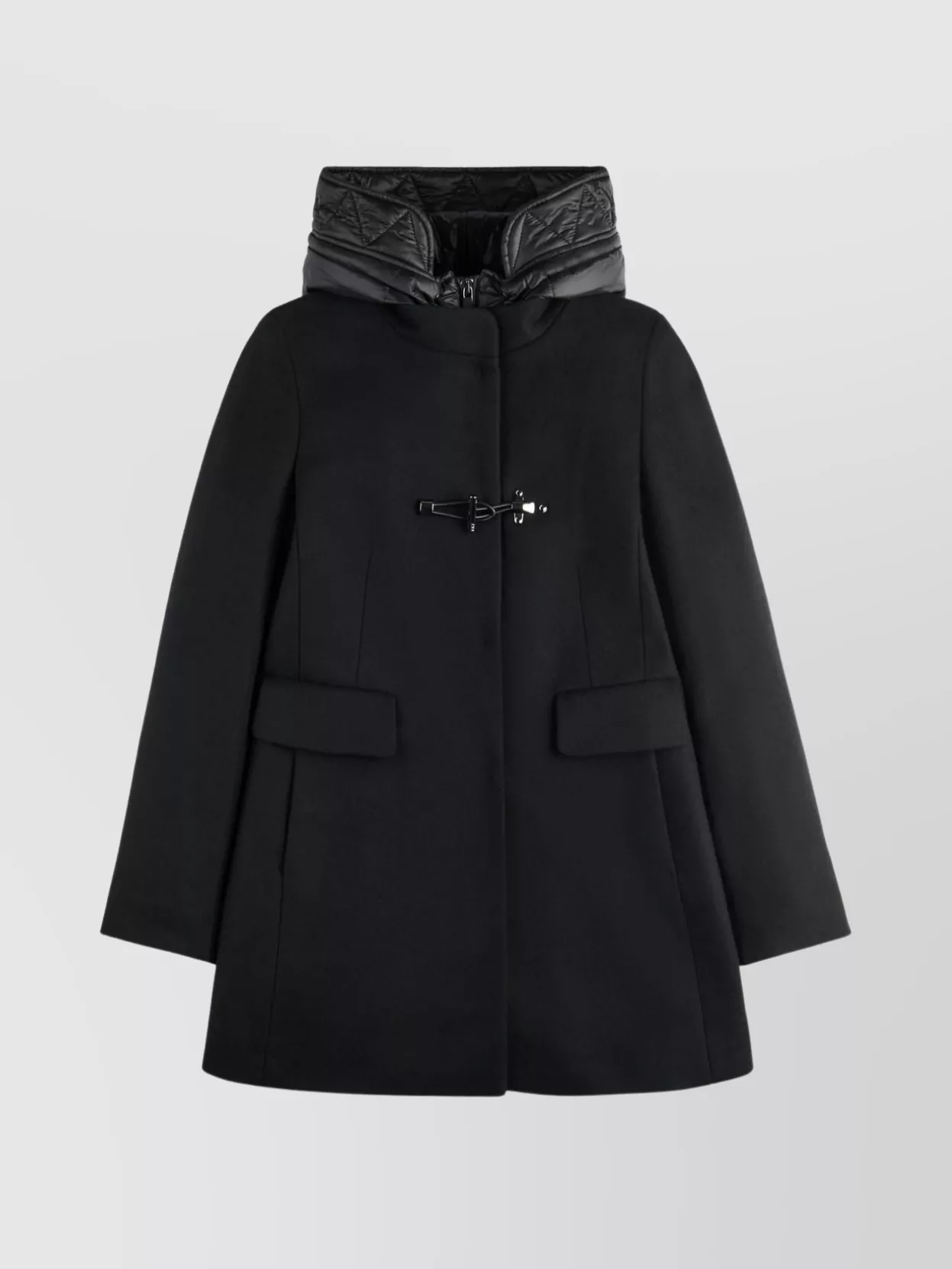 Fay Quilted Coat Hood Side Pockets In Black