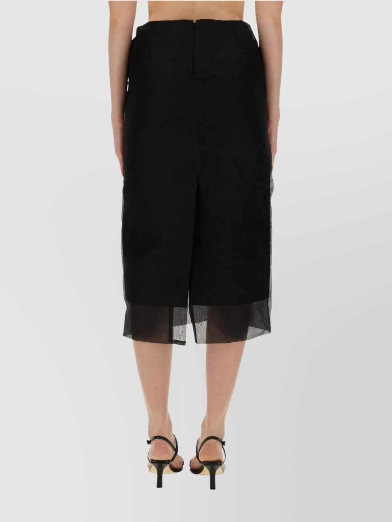 Sportmax Midi Skirt With Sheer Hem And Slit In Black