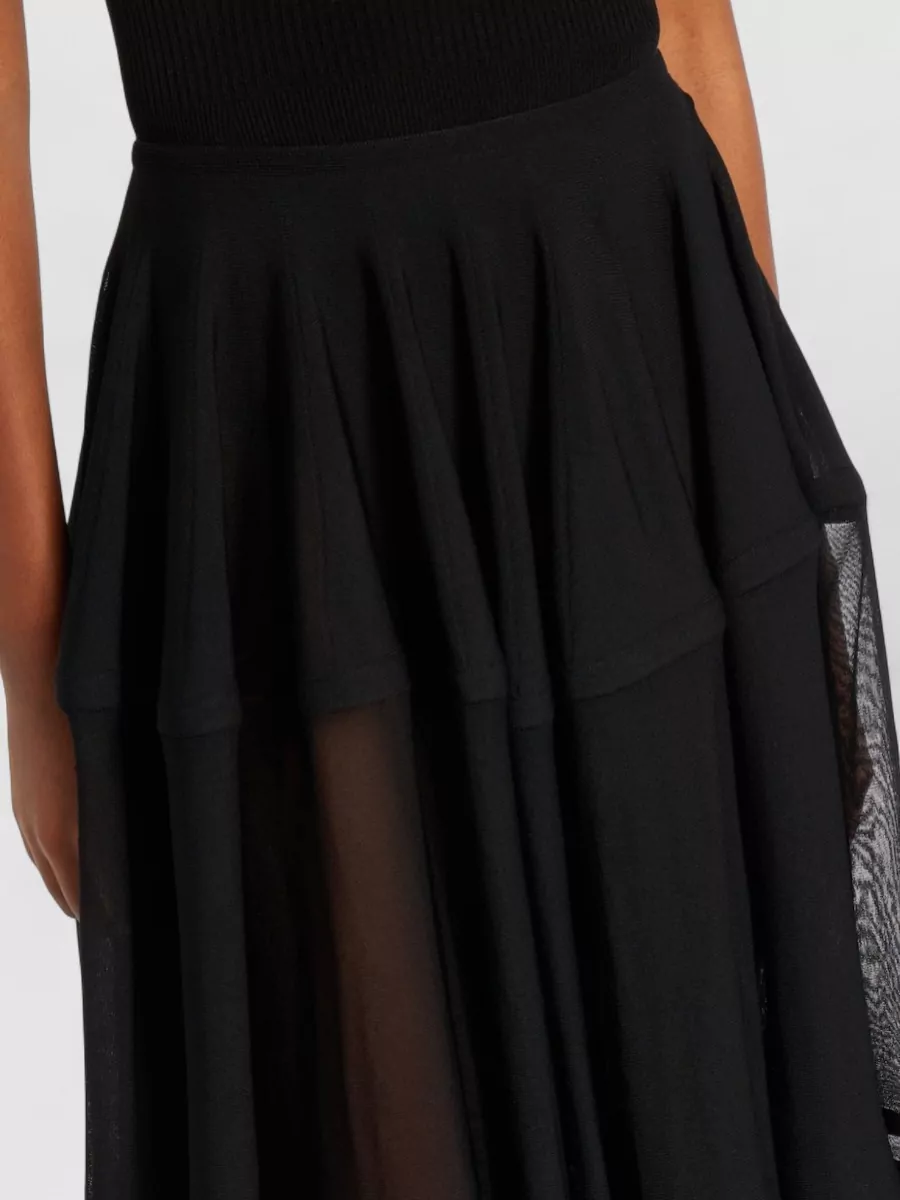 Alaïa Peplum Midi Skirt Layered Sheer Panels