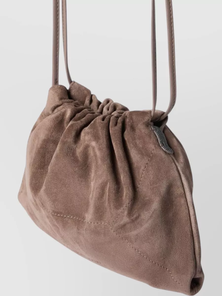 Brunello Cucinelli Suede Shoulder Bag Adjustable Strap Monili