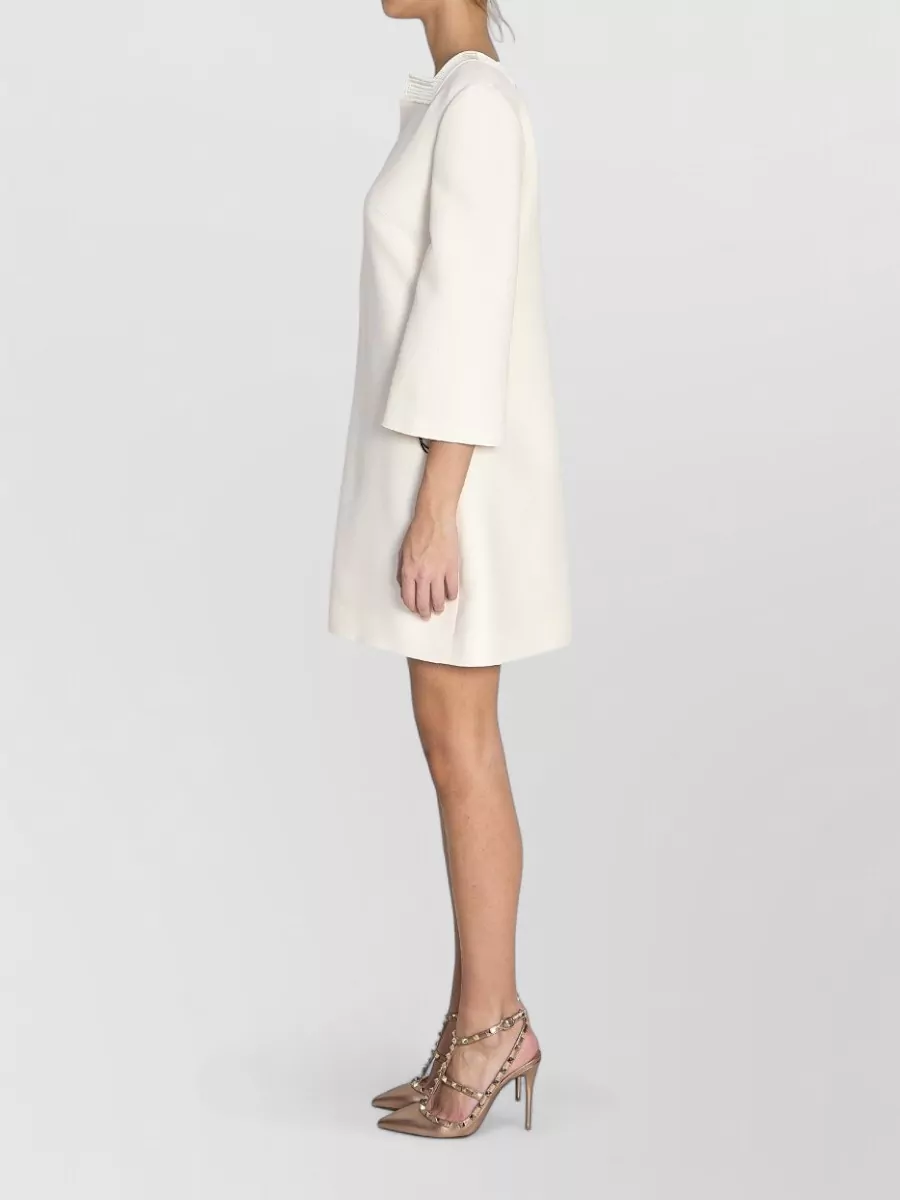 Valentino Garavani Silk Virgin Wool Kaftan Neck 3/4 Sleeve Knee-Length Dress