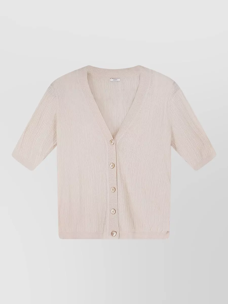 Joseph silk v-neck crinkled ribbed short-sleeve cardigan