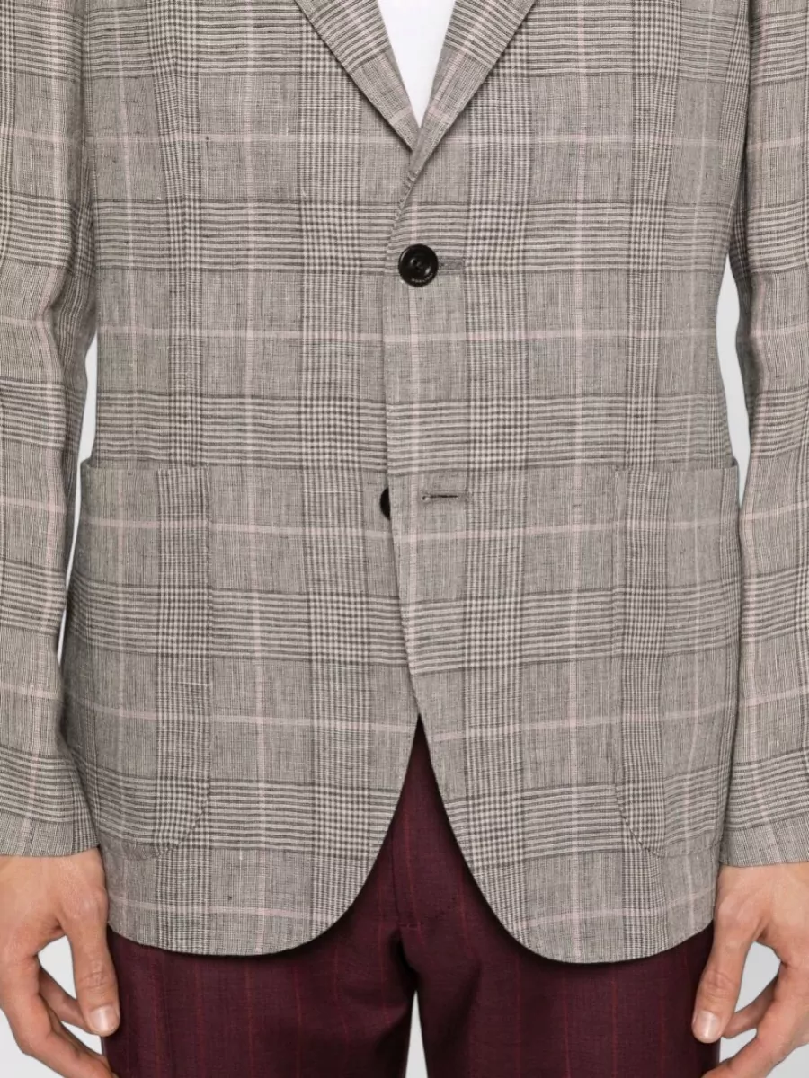 Boglioli Linen Checked Double-Breasted Blazer
