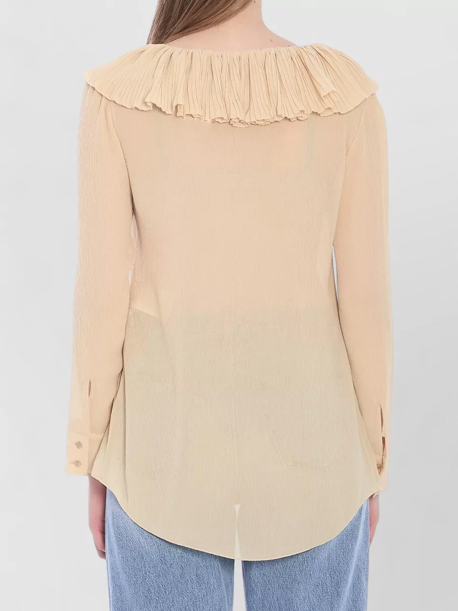 Saint Laurent Silk Blouse Deep V-Neck Ruffled Front