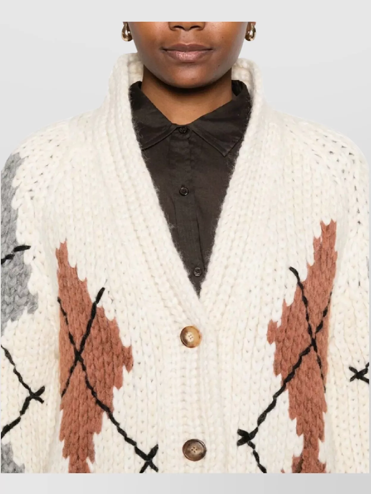 Ermanno Scervino Argyle Pattern Long Sleeve Cardigan With Shawl Collar