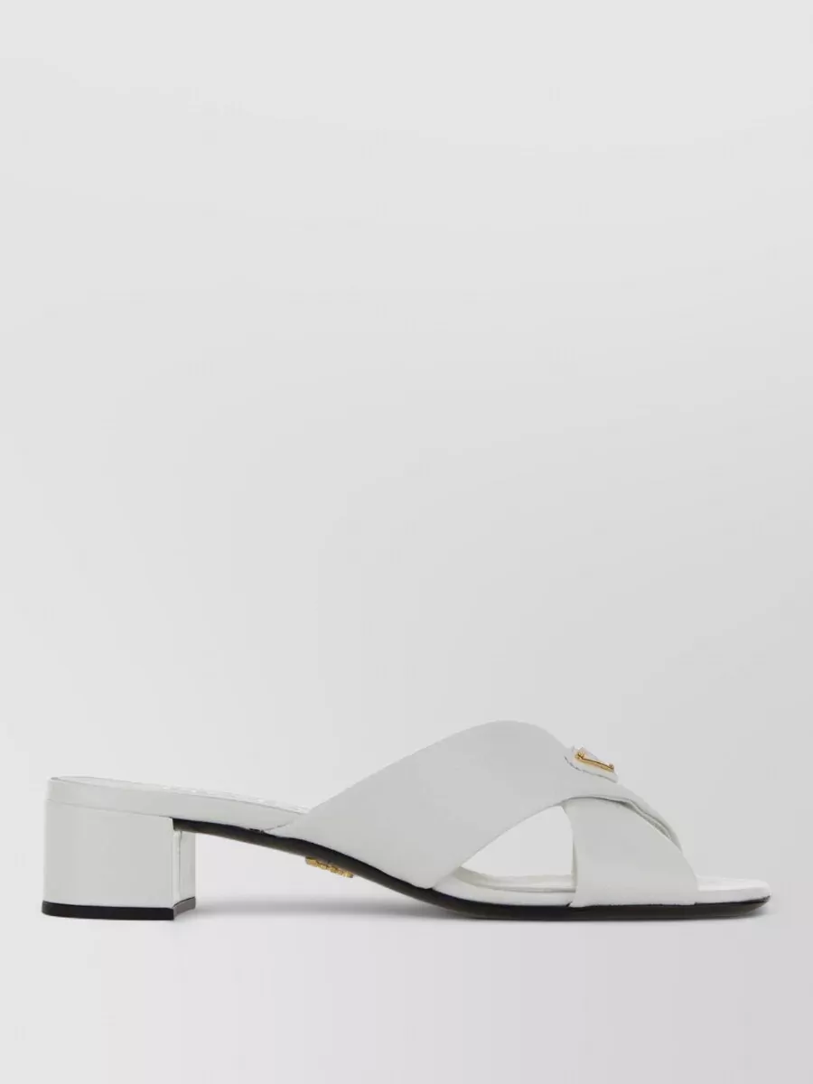Prada Leather Mules Block Heel Cross Strap Open Toe
