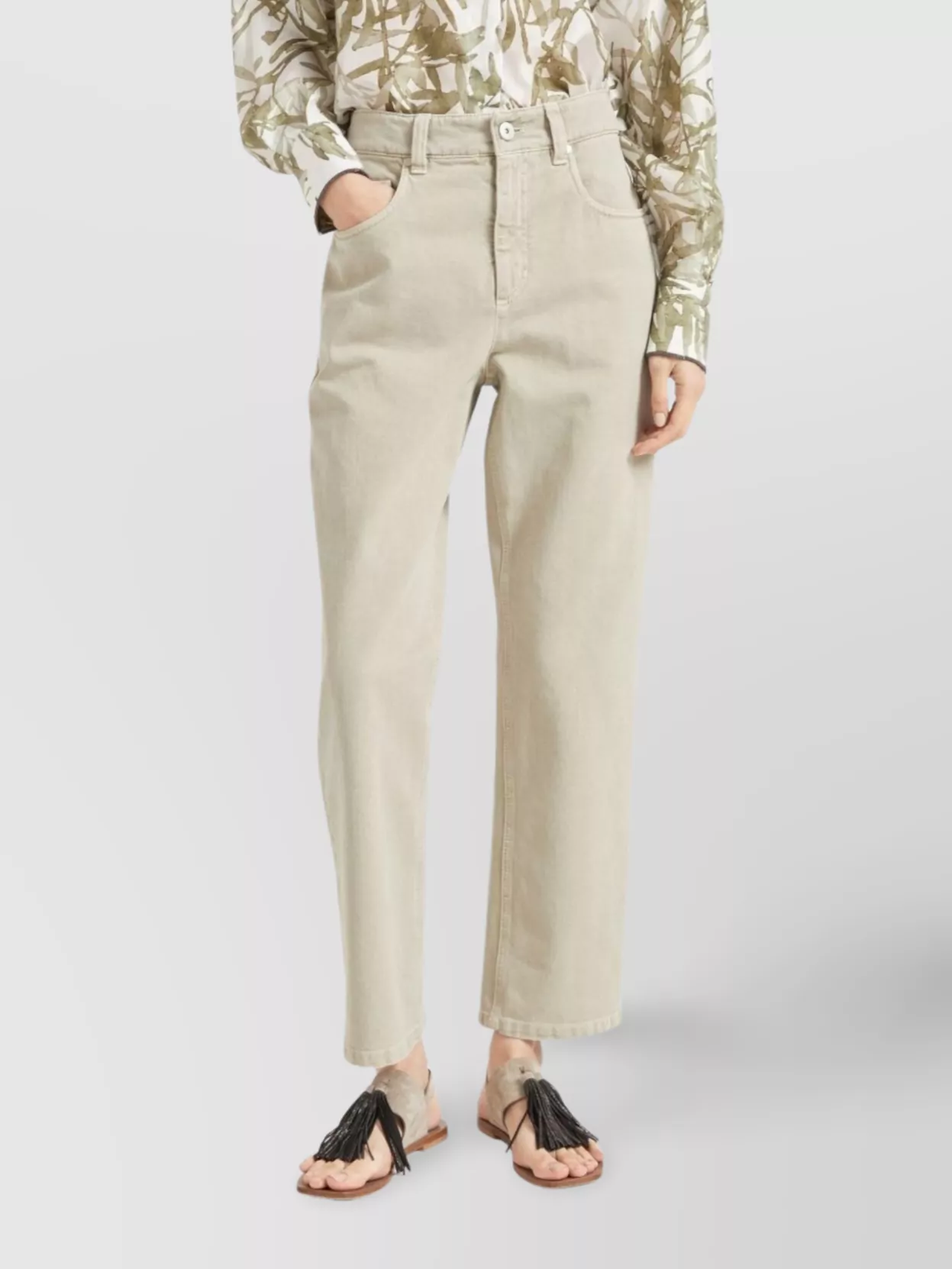 Brunello Cucinelli Beige Twill Loose Trousers