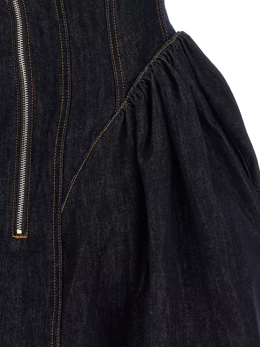 Self-Portrait Denim Halterneck Flared Mini Dress