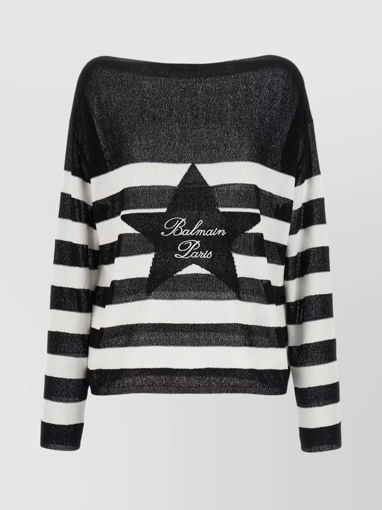 Balmain Crew Neck Sheer Striped Sweater With Logo Embroidery In Multi