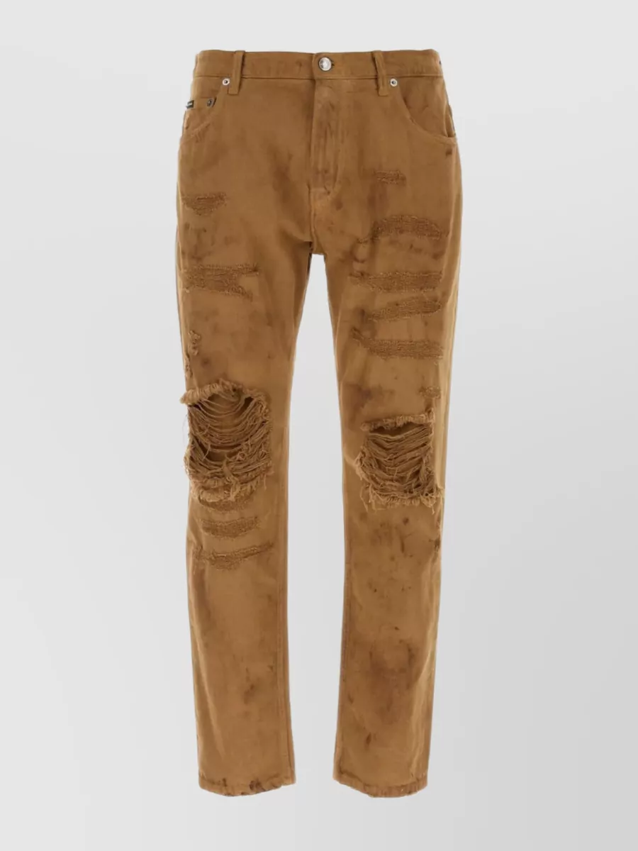 Shop Dolce & Gabbana Waist Belt Loops Distressed Denim Trousers In Brown