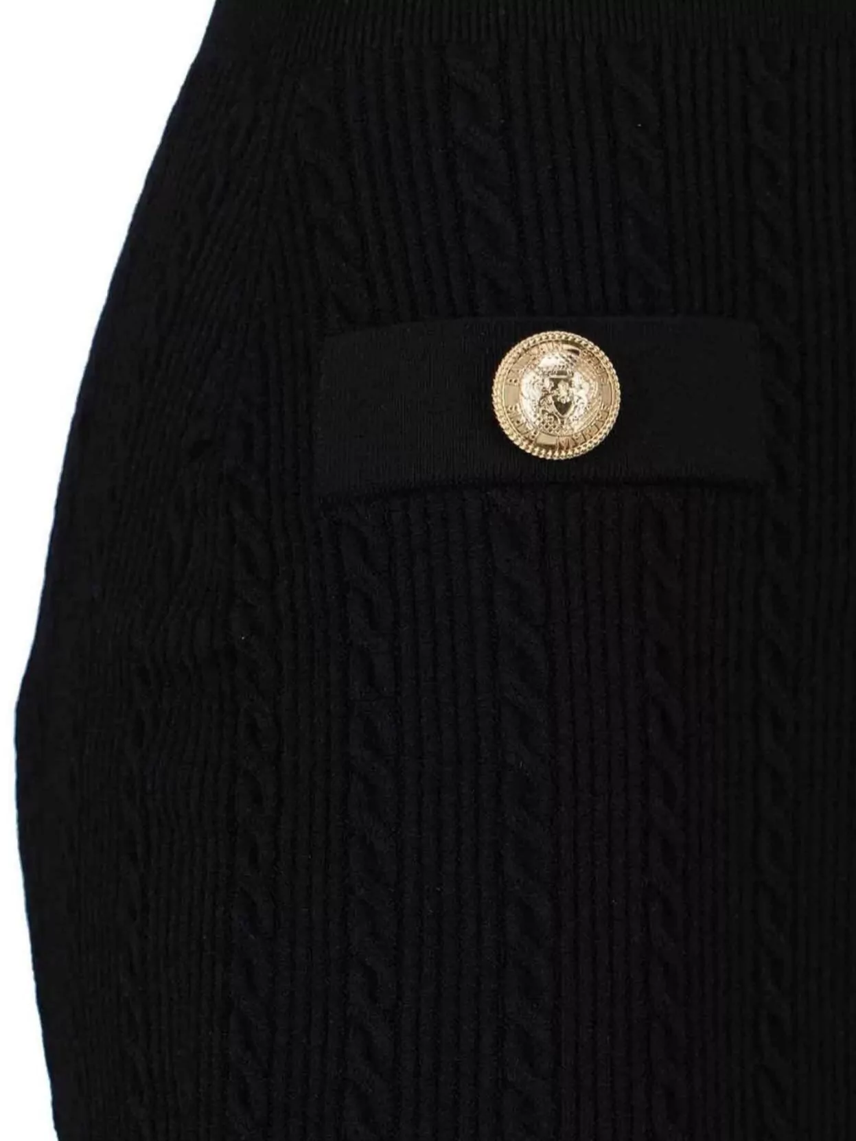 Balmain Fitted Black Dress With Ribbed Texture And Gold Accents