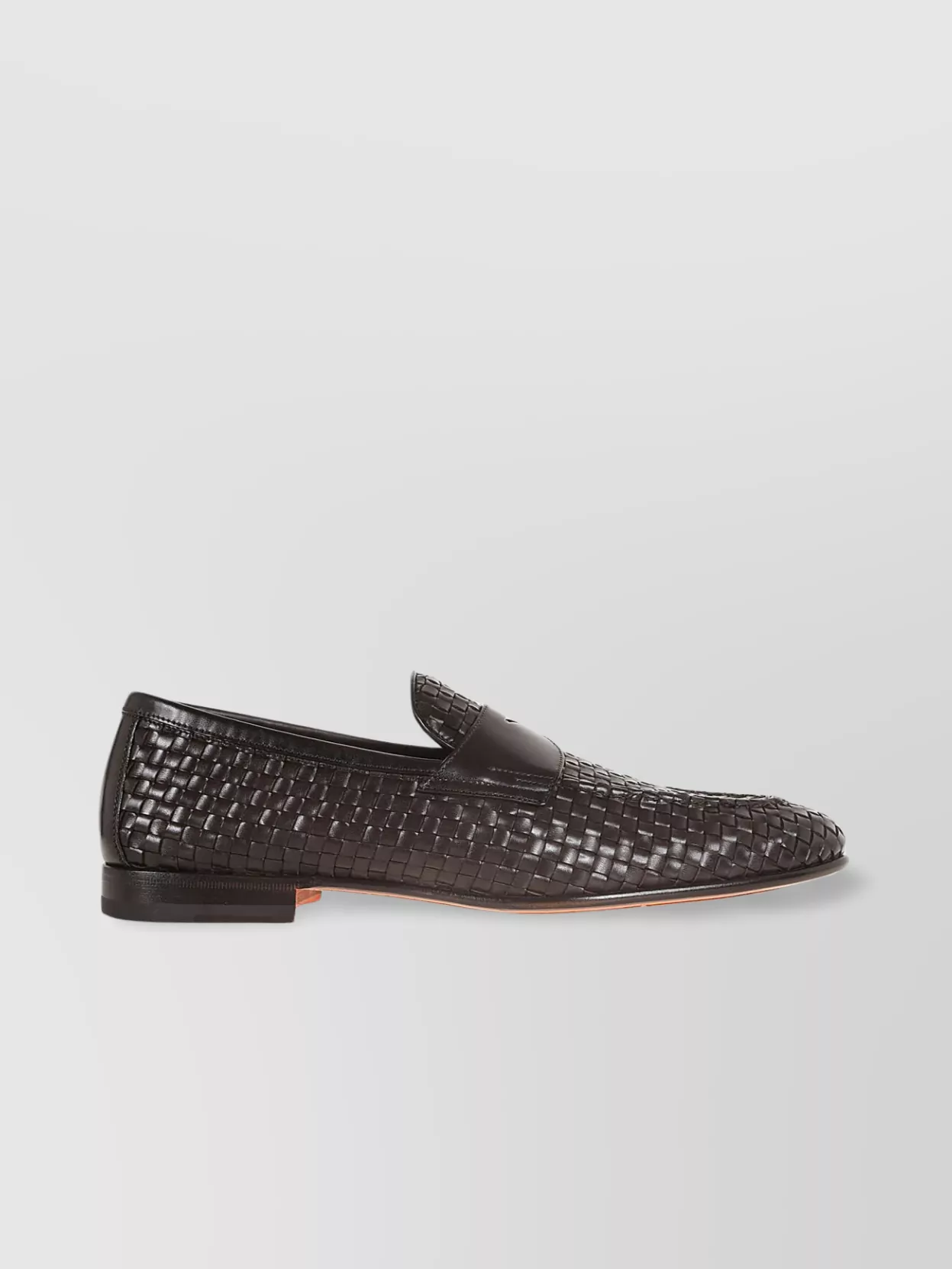Santoni Pointed Toe Woven Texture Loafers Leather Sole In Brown