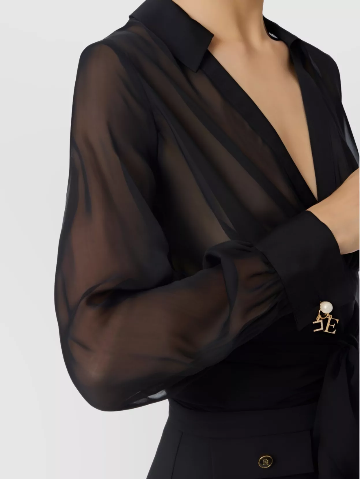 Elisabetta Franchi Long Sleeve Sheer Wrap Top