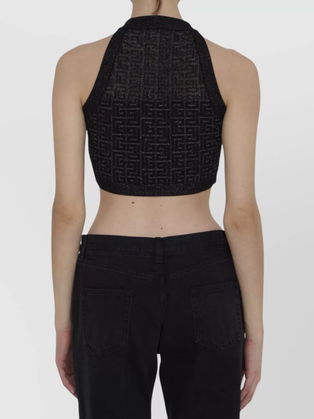 Balmain Geometric Pattern Knit Top In Black