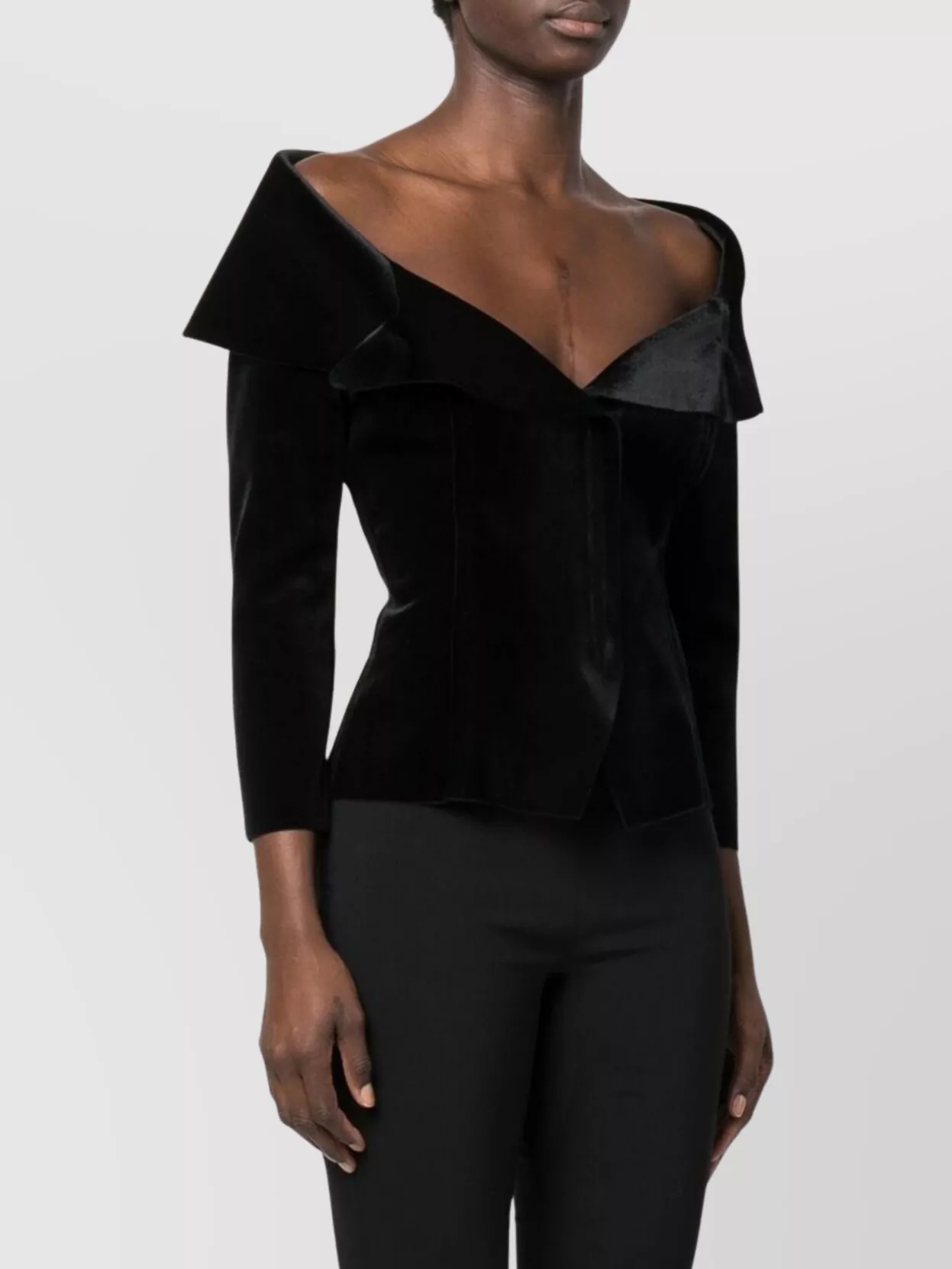 Shop Norma Kamali Velvet Bardot-neckline Blazer Jacket