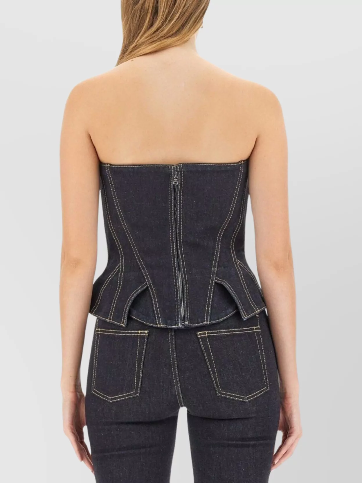 Alexander Mcqueen Slim Fit Strapless Top With Contrast Stitching