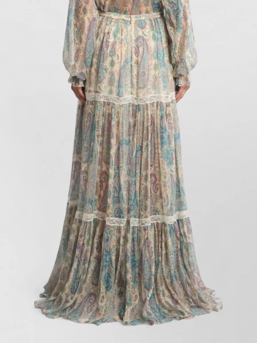 Etro Silk Paisley Print Lace Maxi Skirt