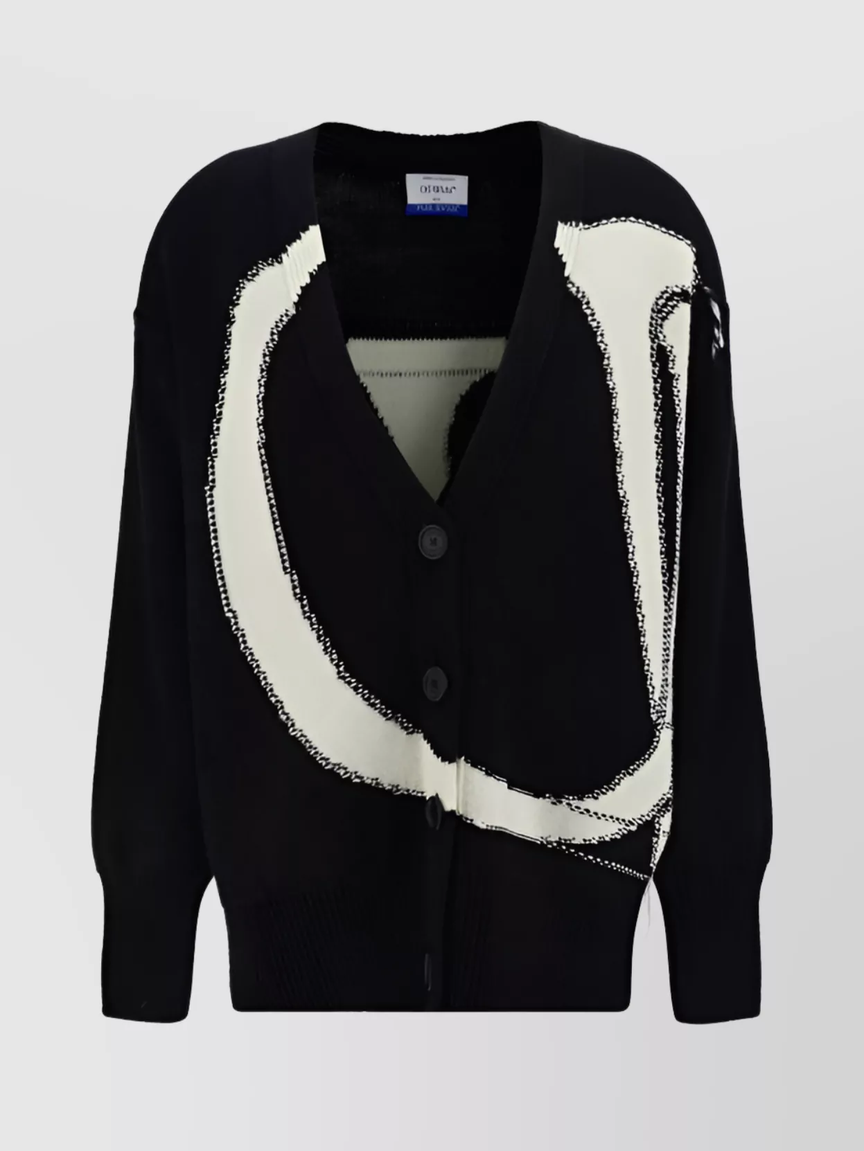 Shop Off-white Ribbed Cuffs Wool V-neck Cardigan