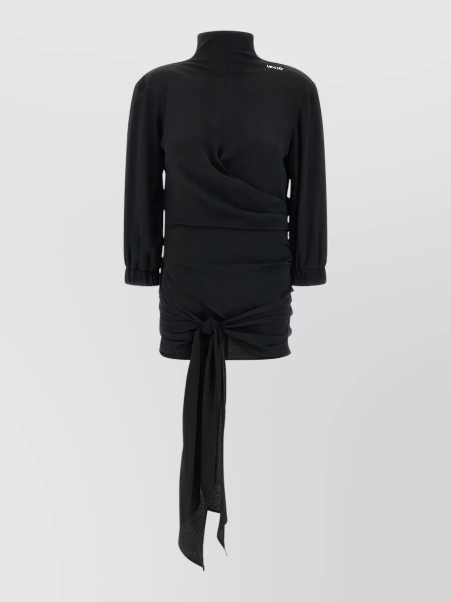 The Attico silk blend draped high-neck 3/4-sleeve top