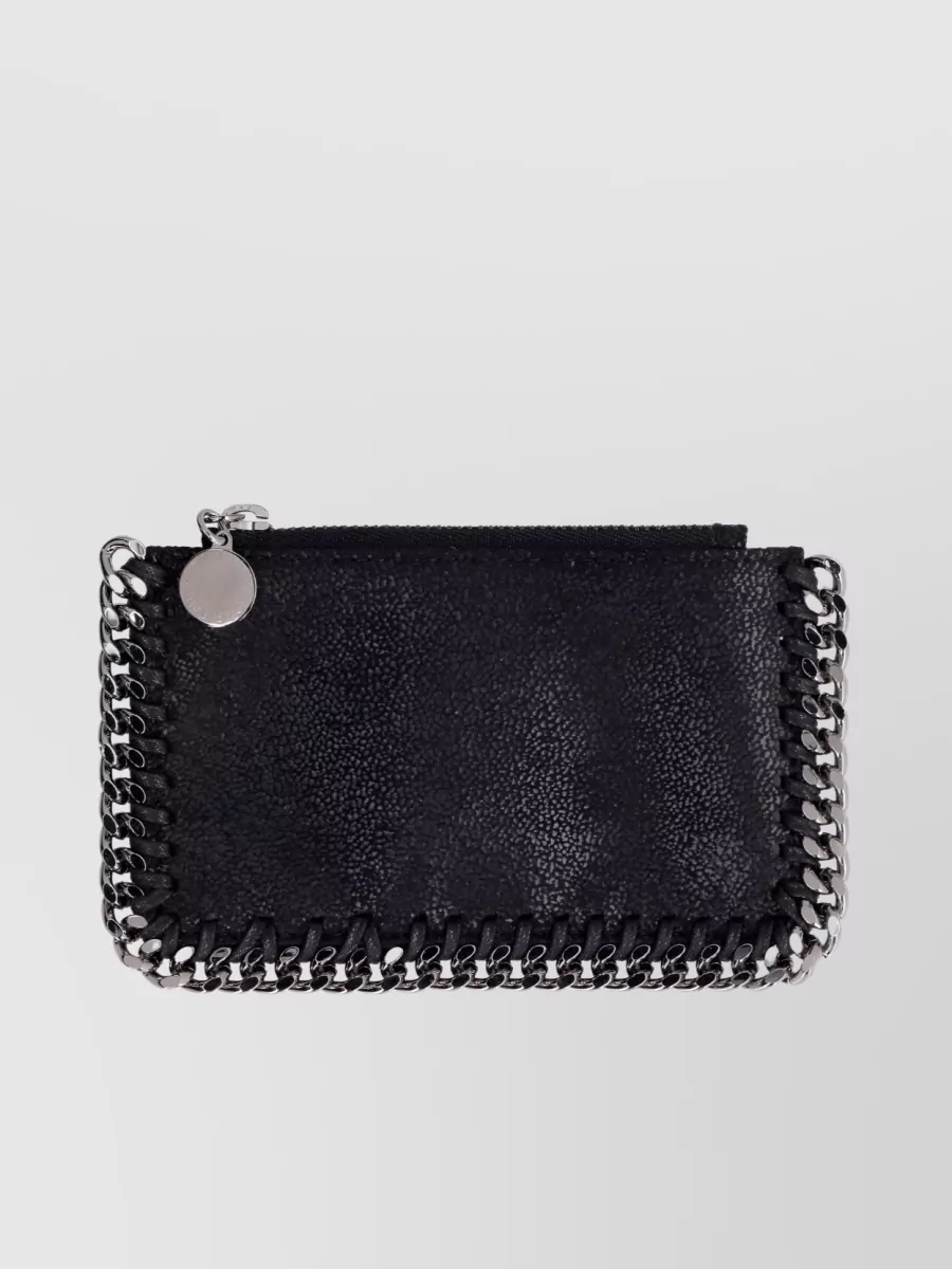 Shop Stella Mccartney Falabella Chain-trimmed Zip Cardholder In Black