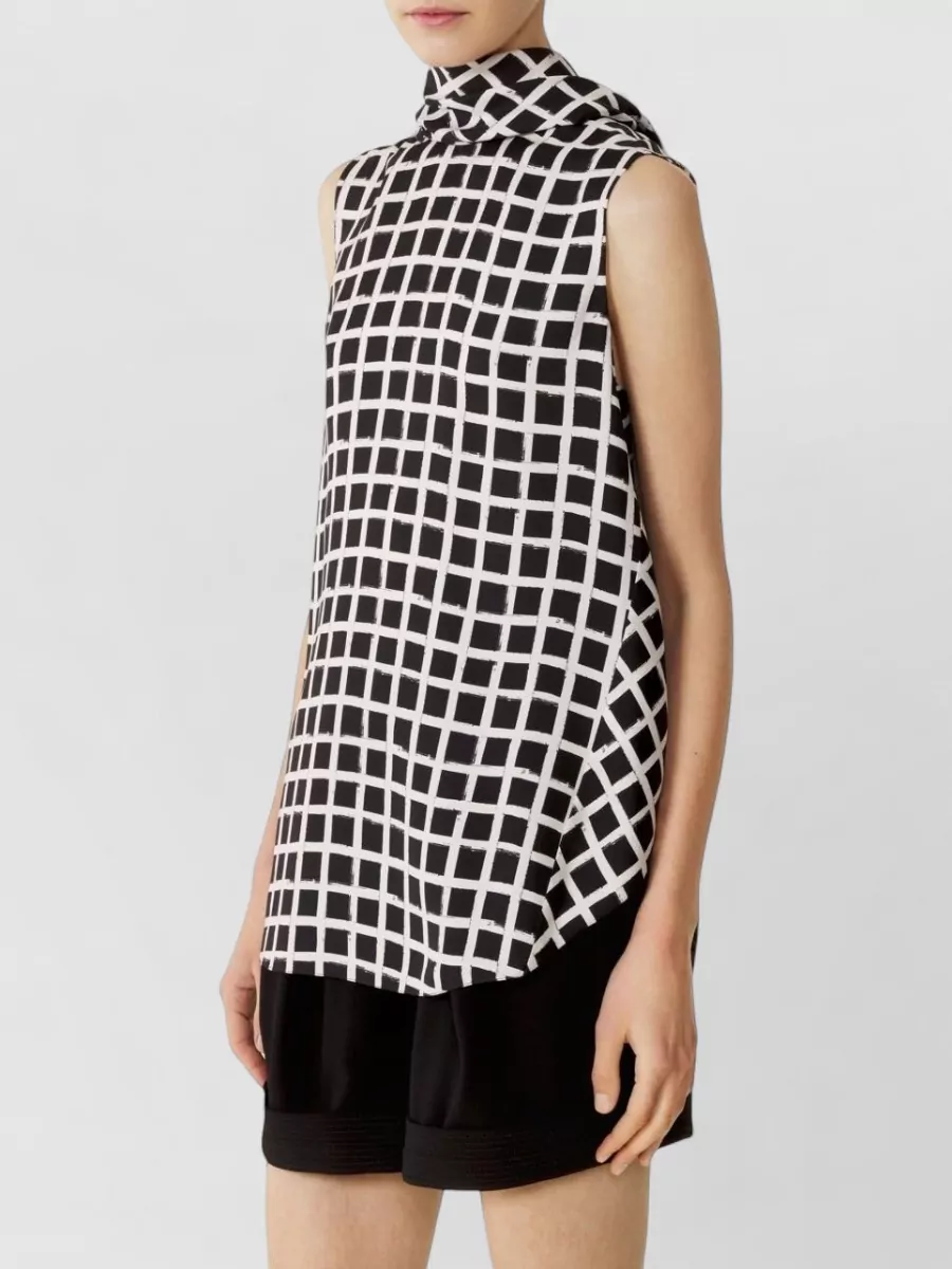 Lanvin Silk Checked Sleeveless Knotted Blouse