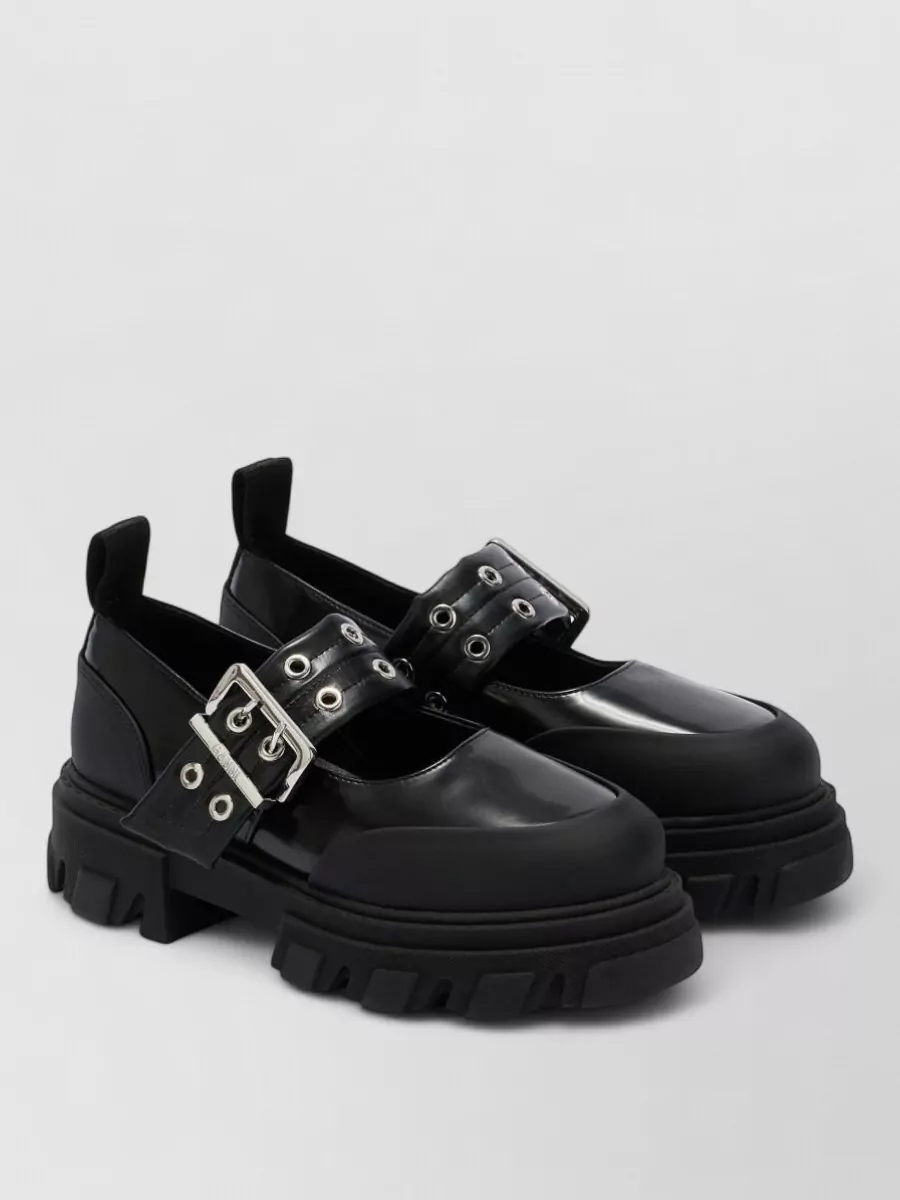 Ganni logo-buckle ballet flats