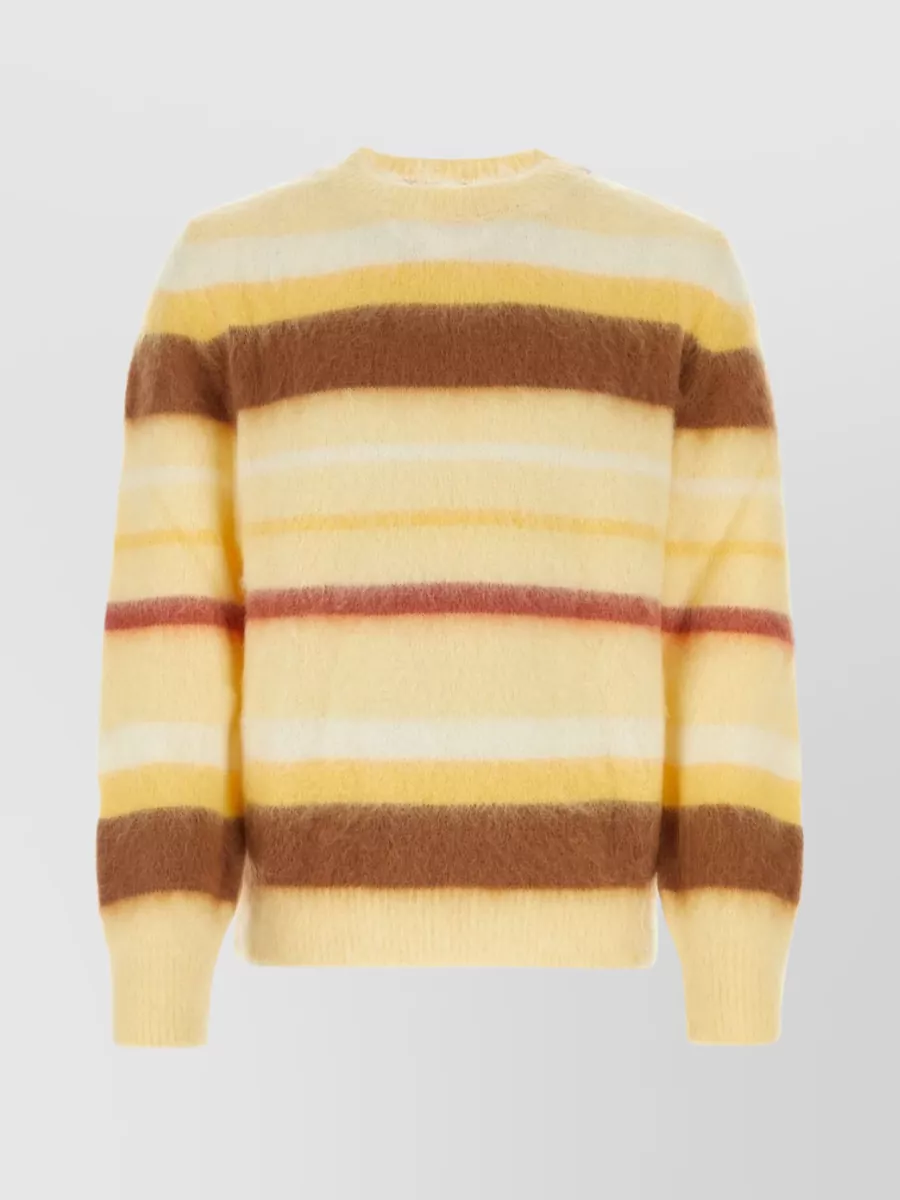 Shop Etro Striped Embroidered Crew-neck Sweater In Cream