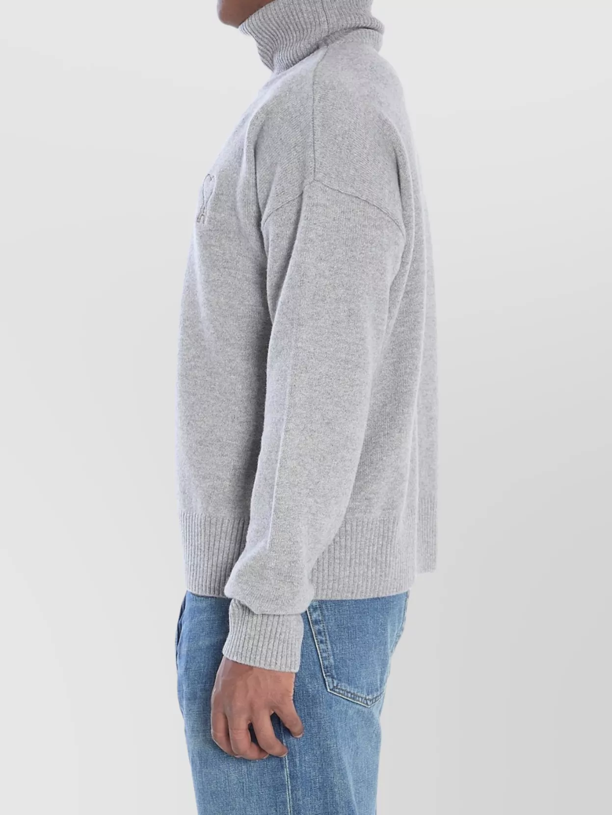 Ami Alexandre Mattiussi Ami Grey Turtleneck Sweater With Ribbed Detailing In Gray