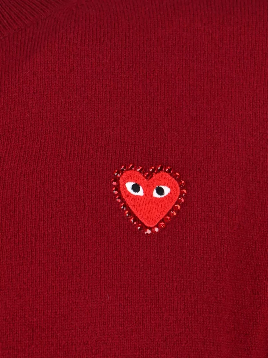 Comme Des Garçons Play Crewneck Knit Top Ribbed Cuffs Hem