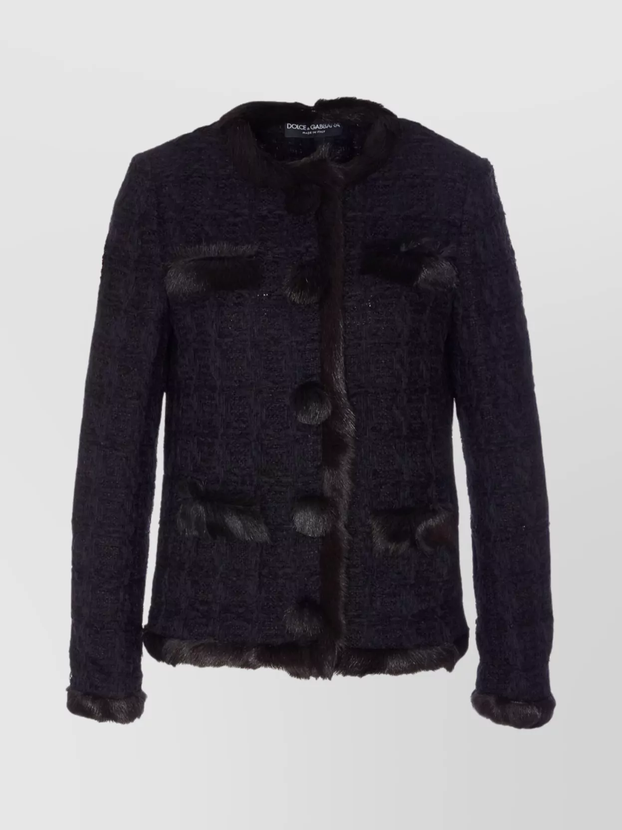 Dolce & Gabbana Textured Jacket With Faux Fur Trim In Black