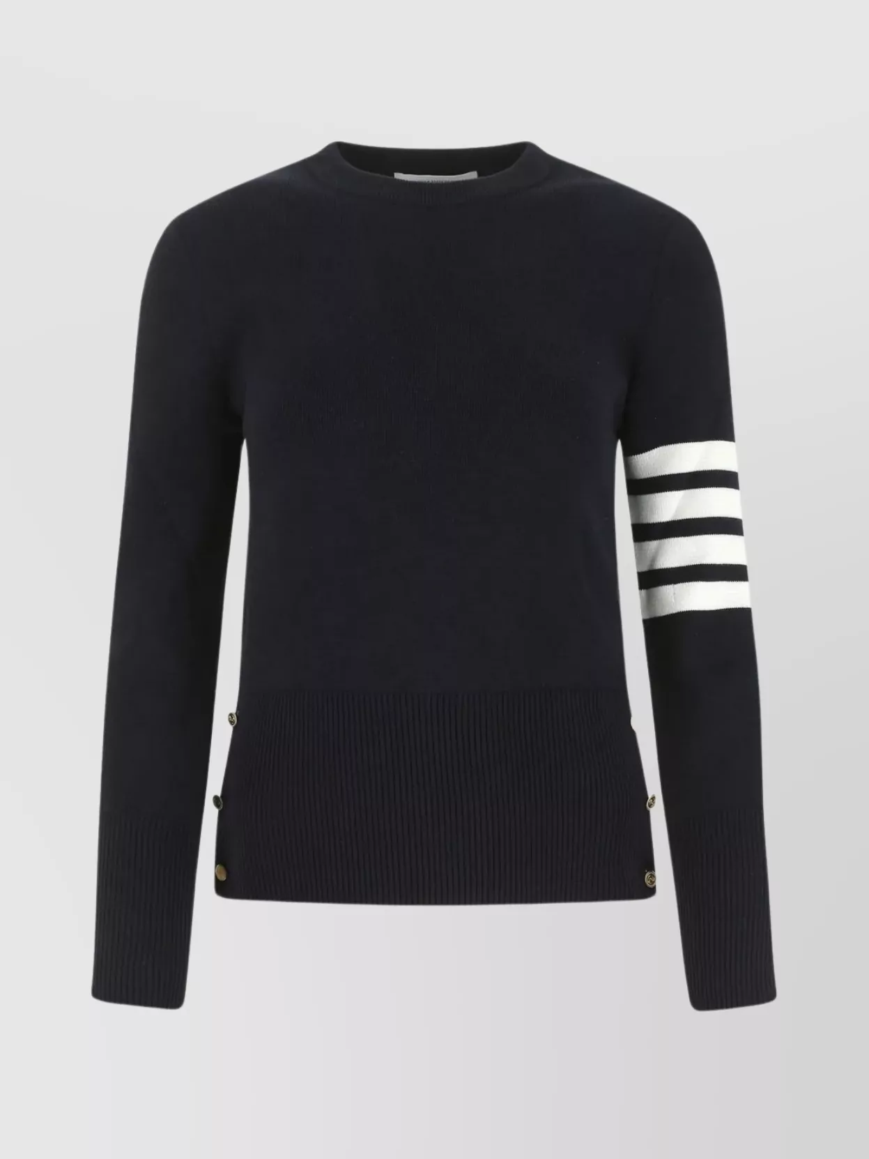 Shop Thom Browne Milano Crew-neck Sweater With Buttoned Slits And Striped Sleeve Detail In Black