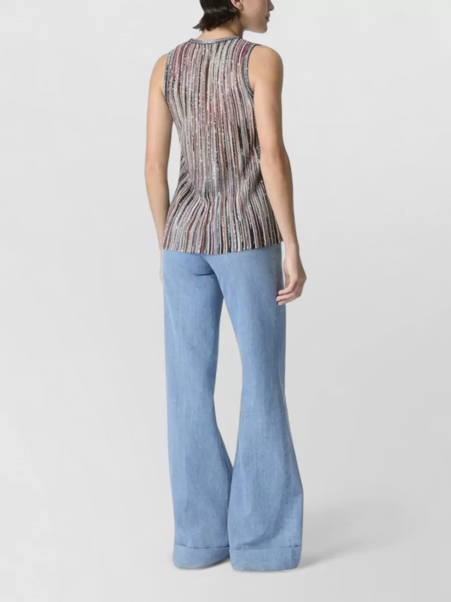 Missoni Sleeveless Top Round Neck Striped Design