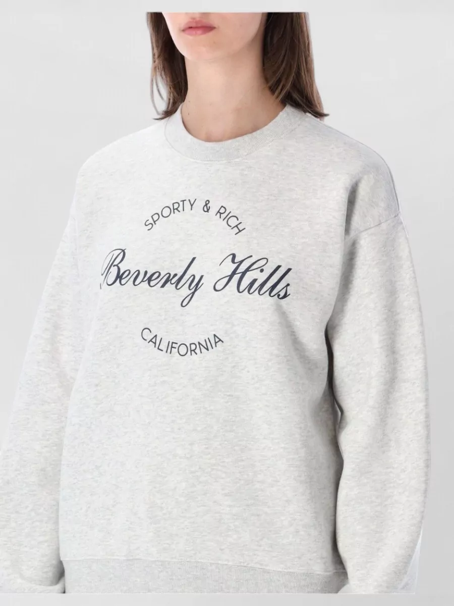 Sporty & Rich Cotton Logo-Print Oversized Crewneck Sweatshirt