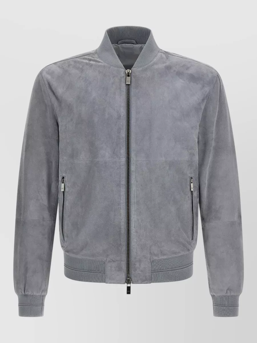 Pal Zileri Suede panelled high-neck bomber jacket