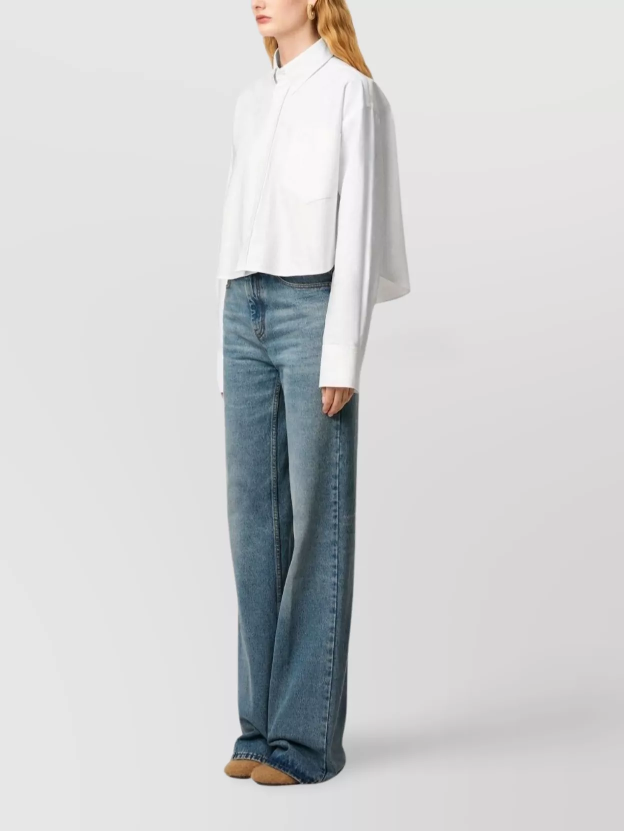 Ami Paris Cropped Cotton Shirt Long Sleeves