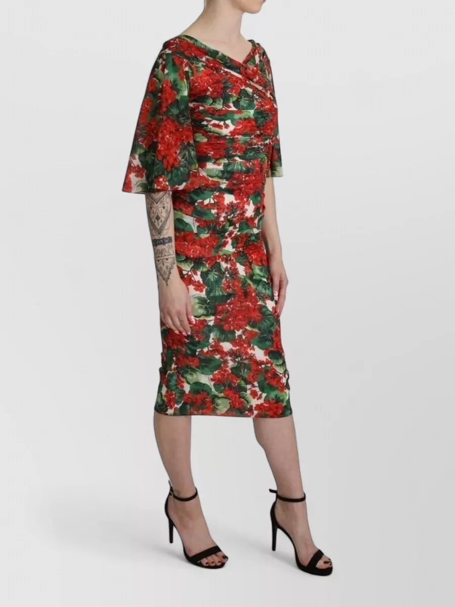 Dolce&Gabbana Silk Floral-Print Ruched Midi Dress