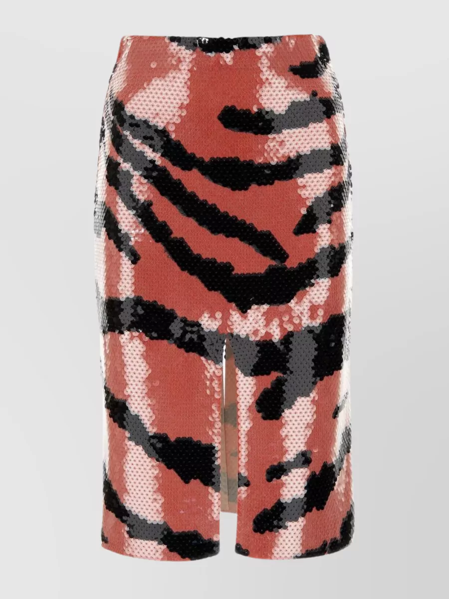 Shop Bottega Veneta Sequin Animal Print Midi Skirt In Pink