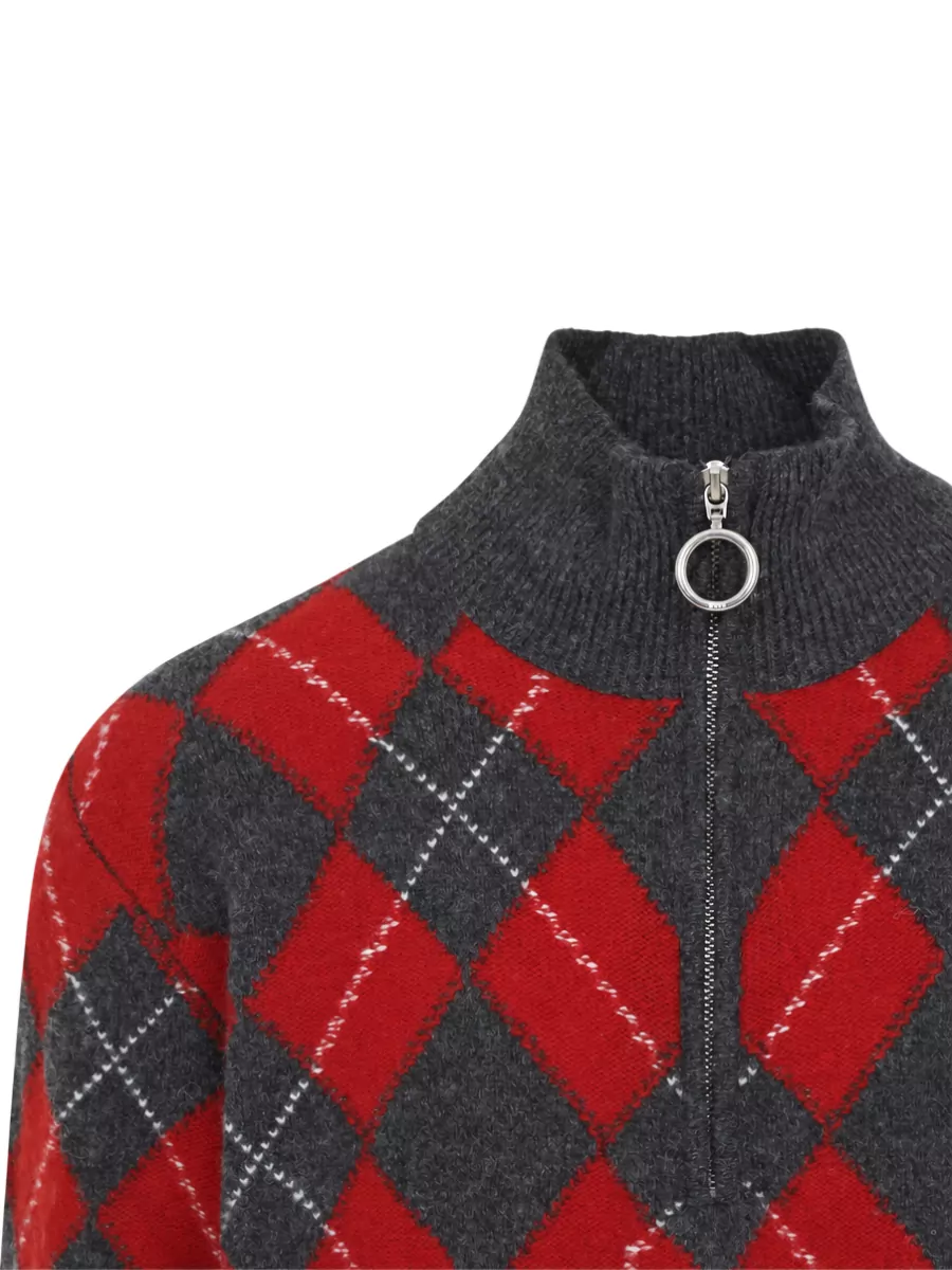 Ami Paris Argyle Wool Half-Zip Sweater