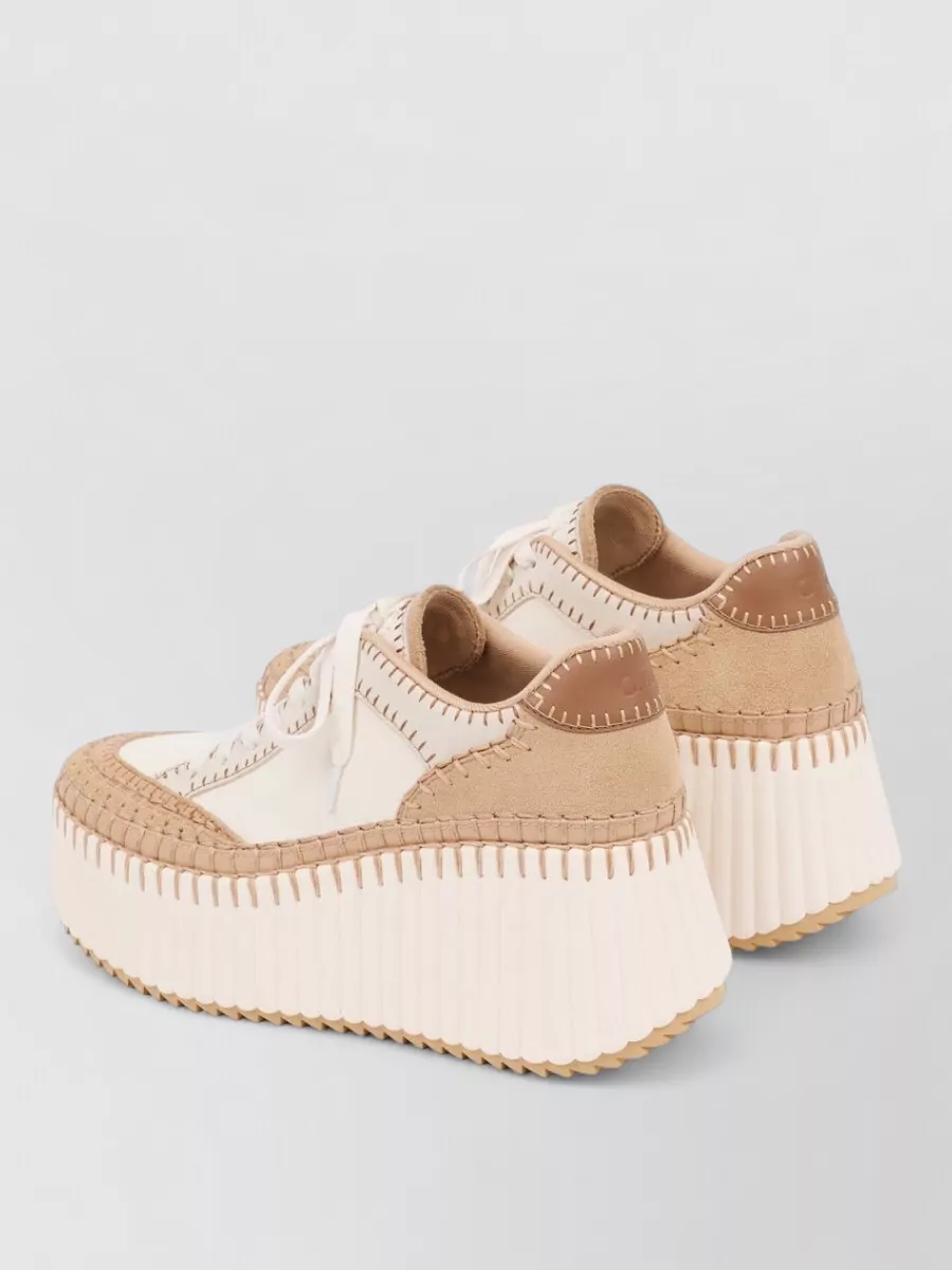 Chloé Nama Leather Suede Sneakers Platform Sole